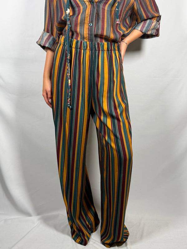 Pantalone Nomad righe ottanio bordeaux e ocra-PVS-R235 Haveone
