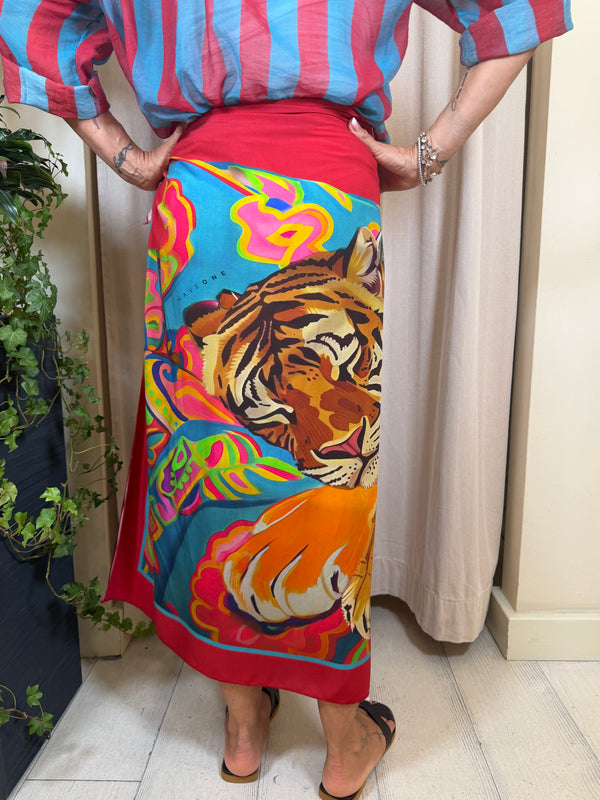 Gonna lunga pareo con fantasia Tigre IndiaART. GVS-Q240