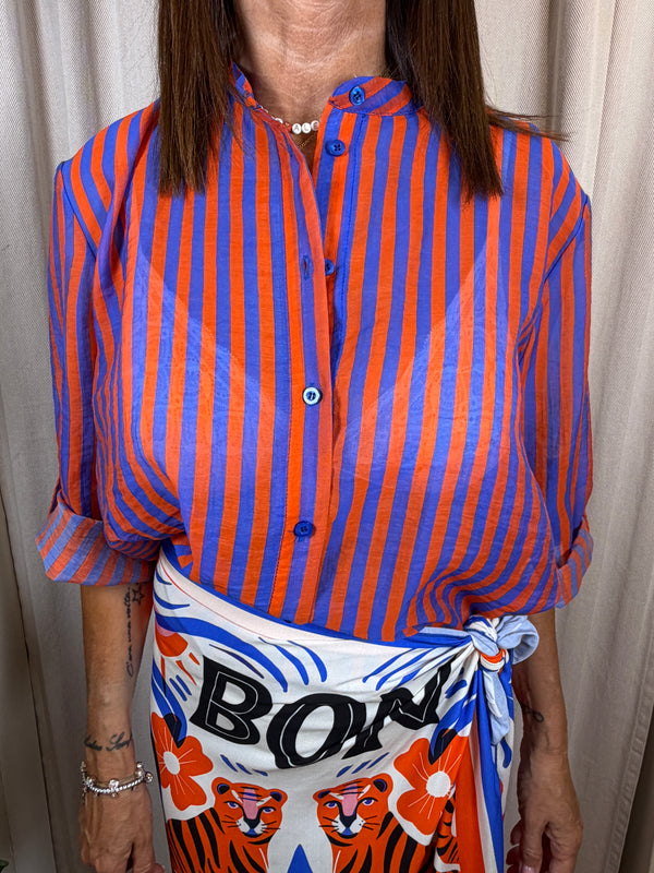 Camicia riga Royal/Arancio Art CVS-Q423
