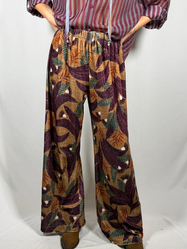 Pantalone in cinigliacon stampa foglie - Haveone