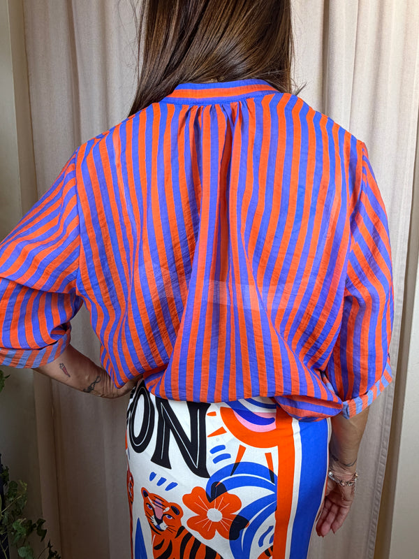Camicia riga Royal/Arancio Art CVS-Q423