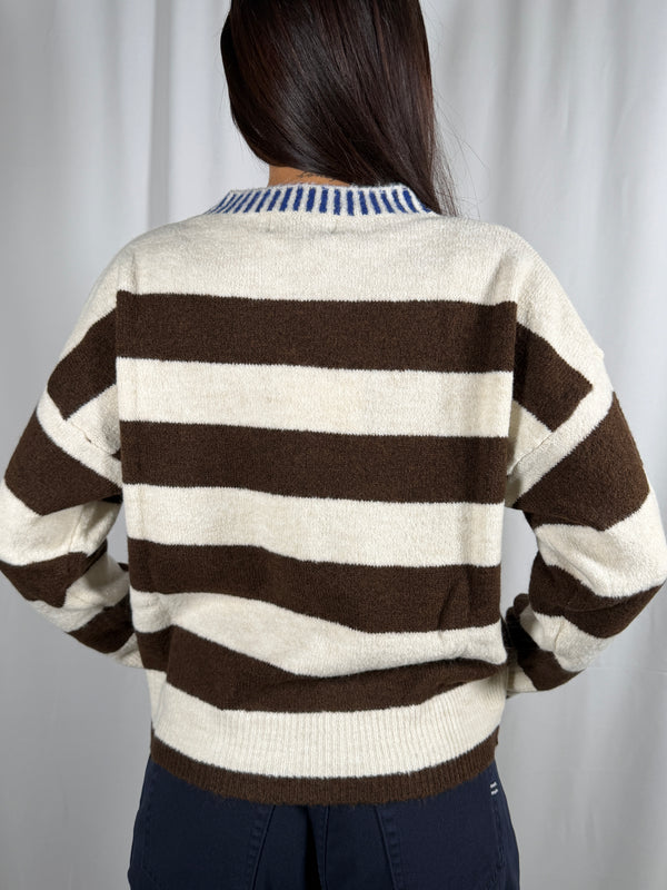 Pull paricollo a righe Marrone/Panna - MIT-R131 Vicolo