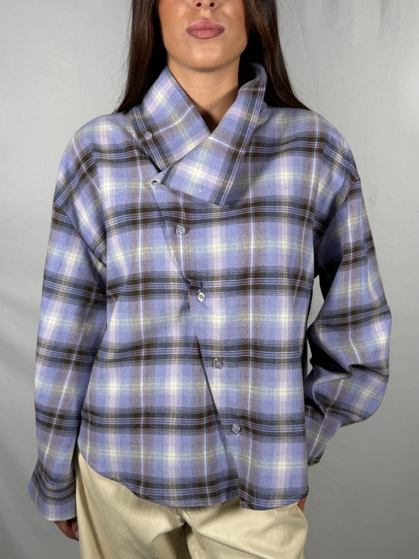 Camicia Check chiusura asimétrica Lilla/Moro - HaveOne