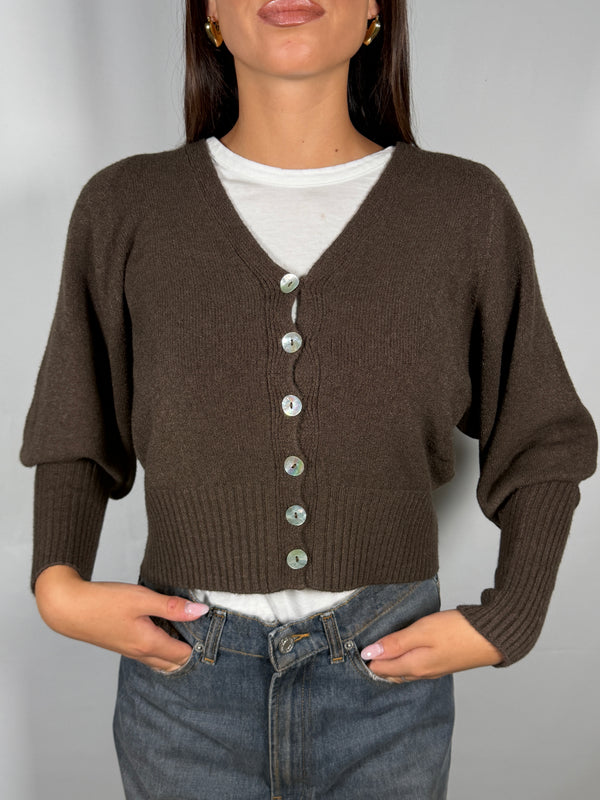 Cardigan Manica a palloncino Cacao - MNG-R051