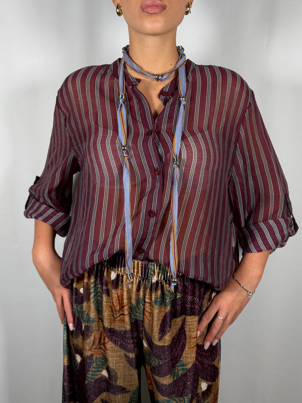 Camicia Nomad a righe con collana celeste-HaveOne