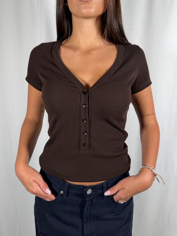T-shirt scollo a V serafino Fondente - UAC0046 Vicolo