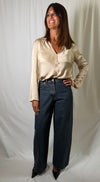 Jeans bella denim chiaro cuciture camel - Haveone PLS-R102