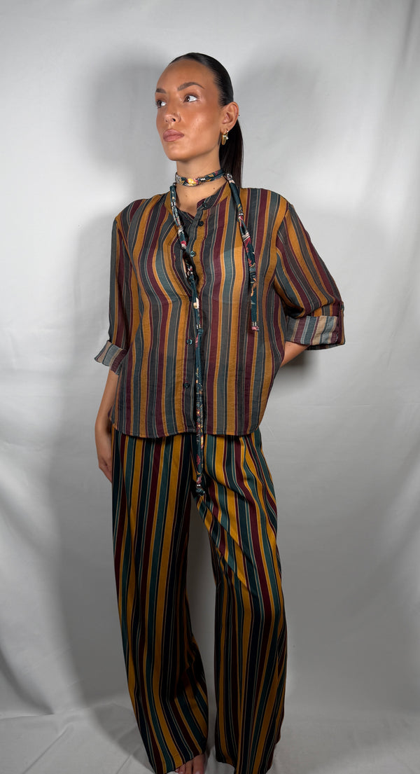 Pantalone Nomad righe ottanio bordeaux e ocra-PVS-R235 Haveone