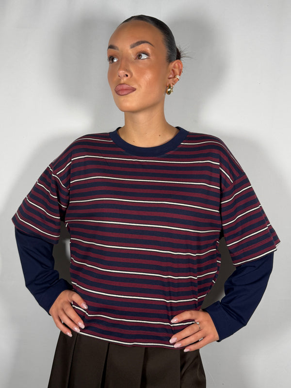 T-Shirt rigata manica a contrasto - HaveOne
