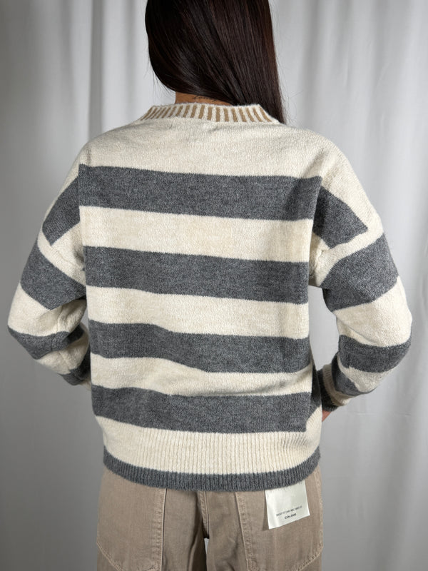 Pull paricollo a righe Grigio/Panna - MIT-R131 Vicolo