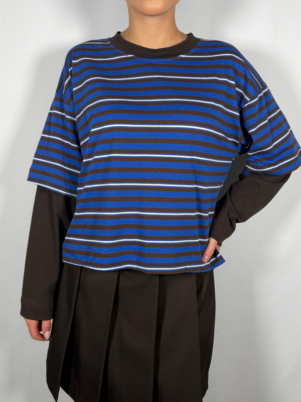T-Shirt rigata manica a contrasto - HaveOne