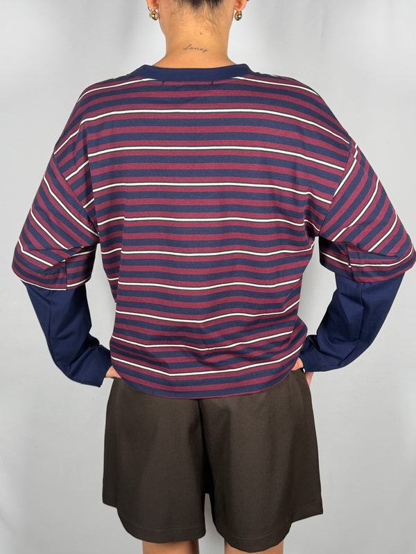 T-Shirt rigata manica a contrasto - HaveOne