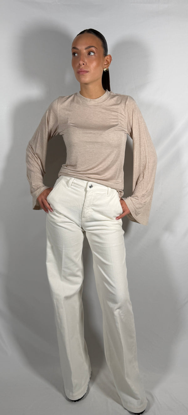 Pantalone palazzo in velluto a coste Burro- Vicolo DAC5305