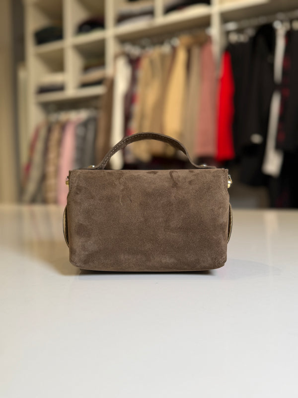 Borsa a mano effetto scamosciato marrone chiaro - Trendy