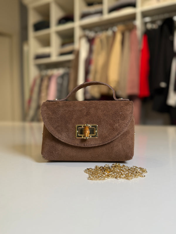 Borsa a mano effetto scamosciato Tabacco - Trendy