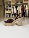 Sandali con zeppa in camoscio marrone